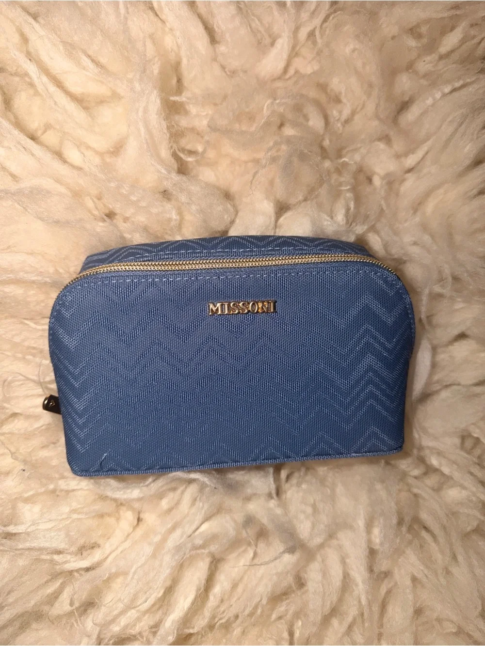 New Never Opened Missoni x Delta One Blue Zig Zag Canvas Cosmetic Pouch